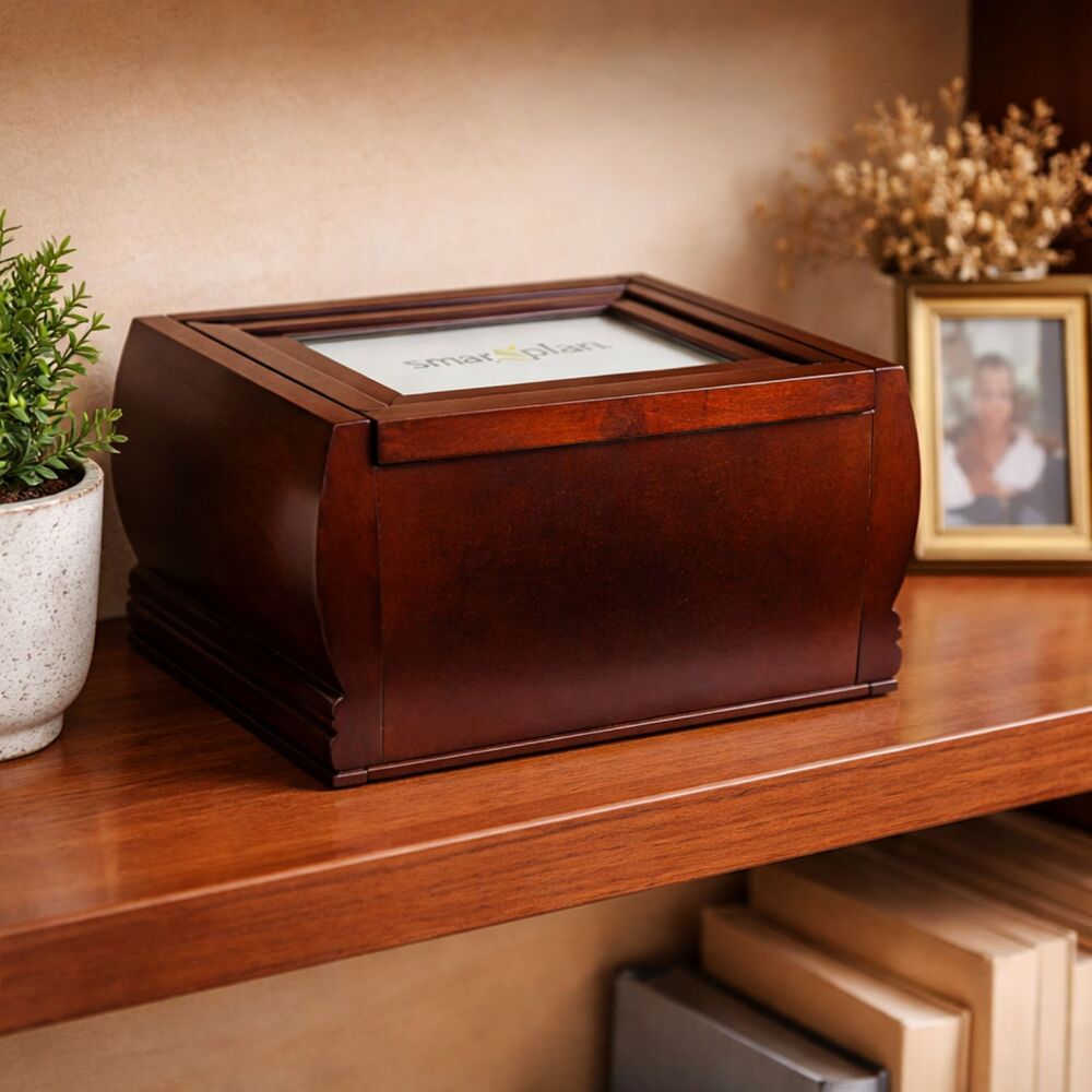 Smart Plan Dark Brown 11x7 inch Wooden Memory Box with Photo Frame Lid Urn - Picture 2 of 9